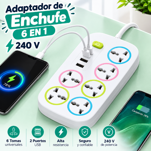 Alargador de enchufe 6 en 1