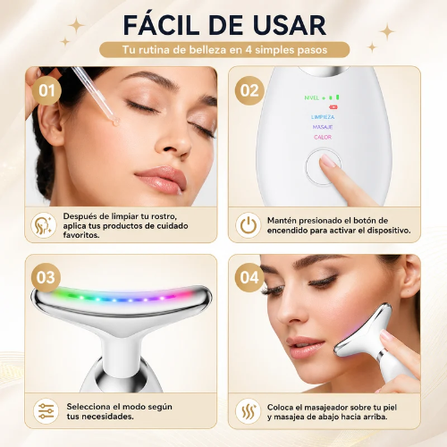 Masajeador facial recargable con luz led